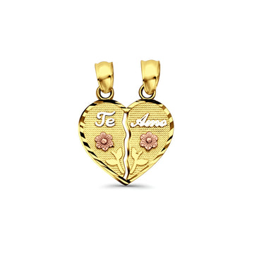14K Tri Color Gold Te-Amo Pendant 20mmX15mm 1.5 grams